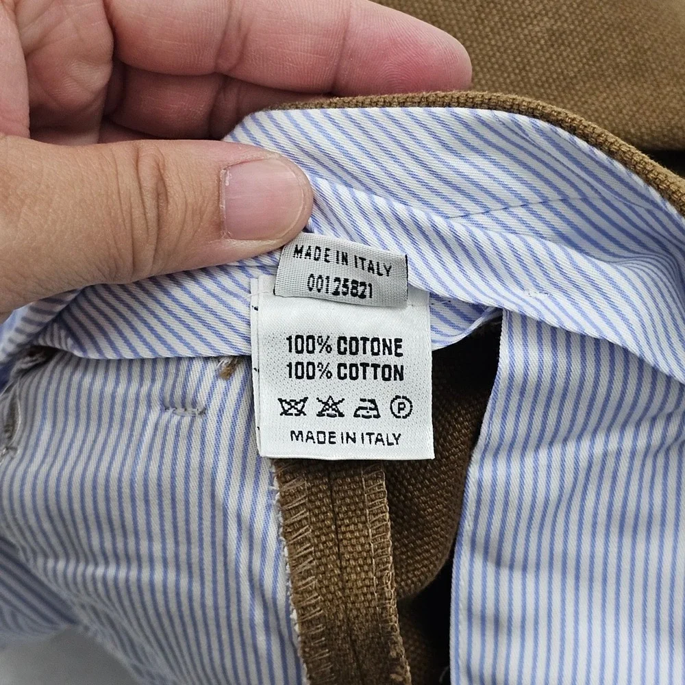 De Corato Trousers Pants Mens 50 34x30 Brown Cotton Canvas Italy Sartorial